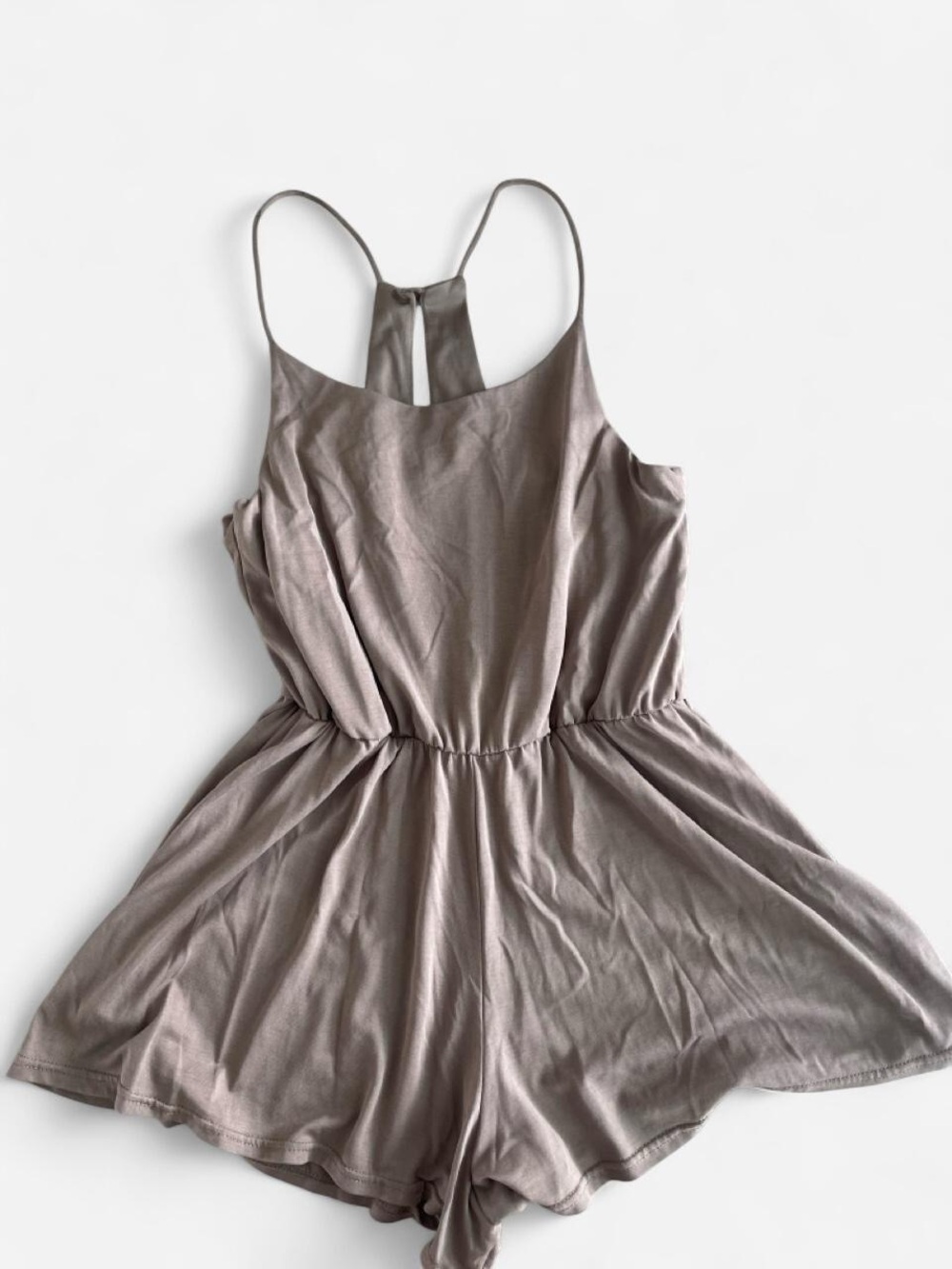 Women’s Mikey & Joey light brown/beige strappy racerback romper S